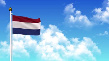 Netherlands 4K 'da Alfa Kanalı ve Gökyüzü Arkaplanı ile Bayrak Dalgası