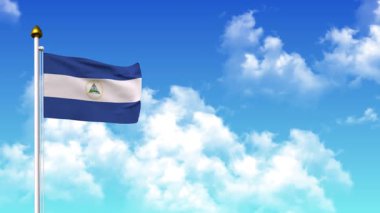 4K 'da Alfa Kanalı ve Gökyüzü Arkaplanı ile NICARAGUA Bayrak Dalgalanması
