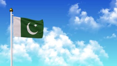 4K 'da Alfa Kanalı ve Gökyüzü Arkaplanı ile PAKISTAN Bayrak Dalgalanması