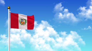 4K 'da Alfa Kanalı ve Gökyüzü Arkaplanı ile Peru Bayrak Dalgalanması