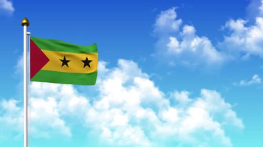 4K 'da Alfa Kanalı ve Gökyüzü Arkaplanı ile SAO TOME Bayrağı Dalgalanması