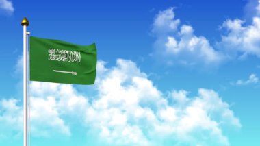 SAUDI ARABIA 4K 'de Alfa Kanalı ve Gökyüzü Arkaplanlı Bayrak Dalgası