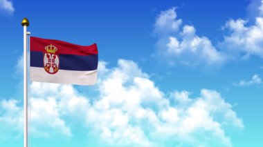 4K 'da Alfa Kanalı ve Gökyüzü Arkaplanı ile SERBIA Bayrak Dalgalanması