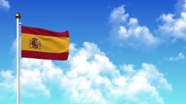 4K 'da Alfa Kanalı ve Gökyüzü Arkaplanı ile İspanya Bayrağı Dalgalanması