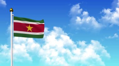 4K 'da Alfa Kanalı ve Gökyüzü Arkaplanı ile SURINAME Bayrak Dalgalanması