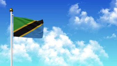 4K 'da Alfa Kanalı ve Gökyüzü Arkaplanı ile TANZANIA Bayrak Dalgalanması