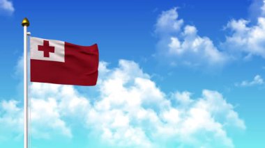 4K 'da Alfa Kanalı ve Gökyüzü Arkaplanı ile TONGA Bayrak Dalgası