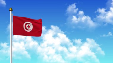 4K 'da Alfa Kanalı ve Gökyüzü Arkaplanı ile TUNISIA Bayrak Dalgası