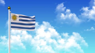 4K 'da Alfa Kanalı ve Gökyüzü Arkaplanı ile Uruguay Bayrağı Dalgalanması