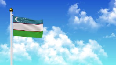 4K 'da Alfa Kanalı ve Gökyüzü Arkaplanı ile UZBEKISTAN Bayrak Dalgalanması