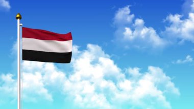 YEmen Bayrak Dalgalanması Alfa Kanalı ve Gökyüzü Arkaplanı 4K