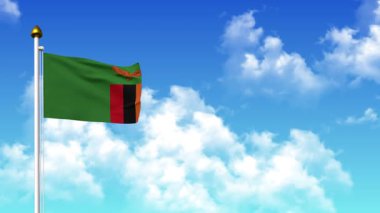 4K 'da Alfa Kanalı ve Gökyüzü Arkaplanı ile ZAMBIA Bayrak Dalgası