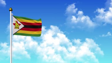 ZIMBABWE 4K 'da Alfa Kanalı ve Gökyüzü Arkaplanı ile Bayrak Dalgası