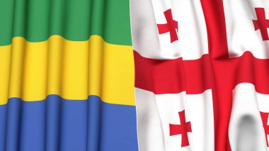 GABON ve GEORGIA bayrakları gerçekçi kumaş dokusuyla