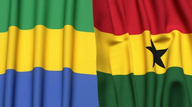 GABON ve GANA bayrakları gerçekçi kumaş dokusuyla