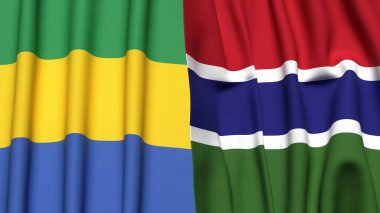 GABON ve GAMBIA bayrakları gerçekçi kumaş dokusuyla