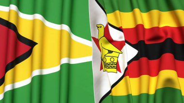GUYANA ve ZIMBABWE bayrakları gerçekçi kumaş dokusuyla