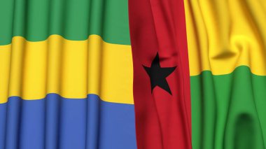 GABON ve GINEA-BISSAU bayrakları gerçekçi kumaş dokusuyla