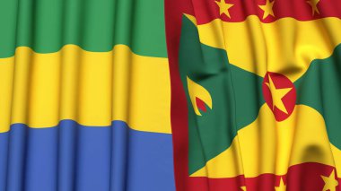 GABON ve GRENADA bayrakları gerçekçi kumaş dokusuyla