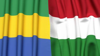 GABON ve HUNGARY bayrakları gerçekçi kumaş dokusuyla