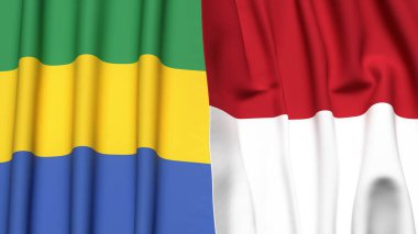 Gerçekçi kumaş dokusuna sahip GABON ve INDONEZYA bayrakları