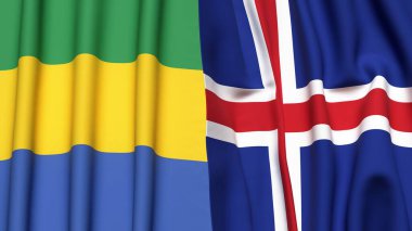 GABON ve ICELAND bayrakları gerçekçi kumaş dokusuyla