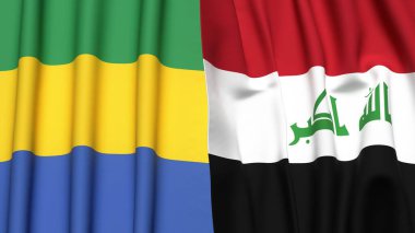 GABON ve IRAQ bayrakları gerçekçi kumaş dokusuyla
