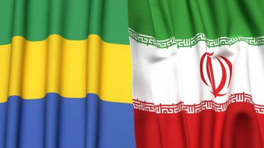 GABON ve İRAN bayrakları gerçekçi kumaş dokusuyla