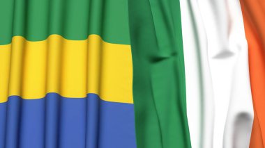 GABON ve IRELAND bayrakları gerçekçi kumaş dokusuyla