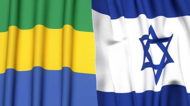 Gerçekçi kumaşlı GABON ve İsrail bayrakları