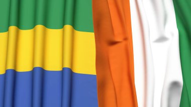 GABON ve IVORY Kıyı Bayrakları gerçekçi kumaş dokusuyla