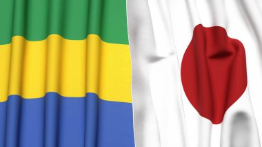 GABON ve JAPAN bayrakları gerçekçi kumaş dokusuyla