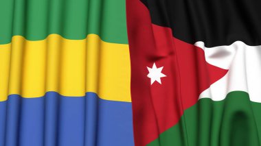 GABON ve JORDAN bayrakları gerçekçi kumaş dokusuyla