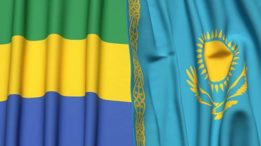 GABON ve KAZAKHSTAN bayrakları gerçekçi kumaş dokusuyla