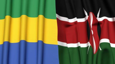 GABON ve KENYA bayrakları gerçekçi kumaş dokusuyla