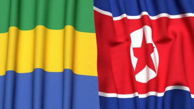 GABON Bayrakları ve KOREA Kuzey Gerçekçi kumaş dokusuyla