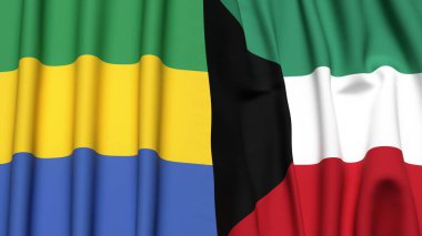 GABON ve KUWAIT bayrakları gerçekçi kumaş dokusuyla