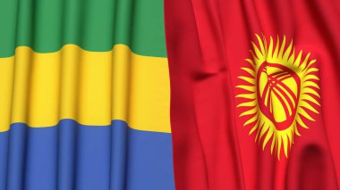 GABON ve KYRGYZSTAN bayrakları gerçekçi kumaş dokusuyla
