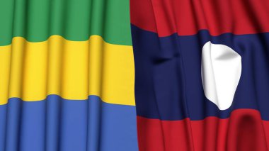GABON ve LAOS bayrakları gerçekçi kumaş dokusuyla