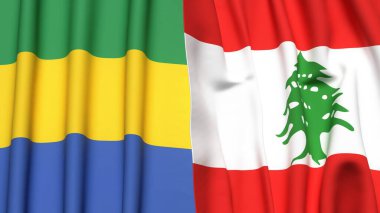 GABON ve LEBANON bayrakları gerçekçi kumaş dokusuyla