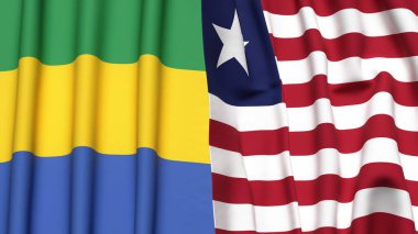 Gerçekçi kumaş dokusuna sahip GABON ve LIBERIA bayrakları