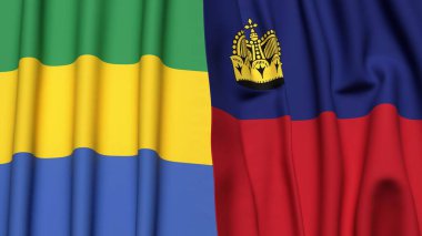 GABON ve LEECHTENSTEIN bayrakları gerçekçi kumaş dokusuyla