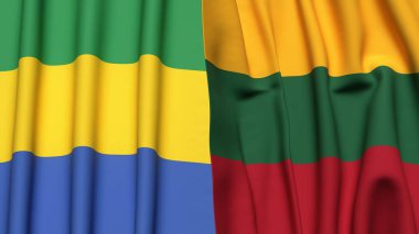 GABON ve LITHUANIA bayrakları gerçekçi kumaş dokusuyla