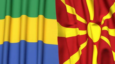 GABON ve MACEDONIA bayrakları gerçekçi kumaş dokusuyla