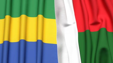 GABON ve MADAGASCAR bayrakları gerçekçi kumaş dokusuyla