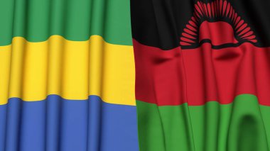 GABON ve MALAWI bayrakları gerçekçi kumaş dokusuyla