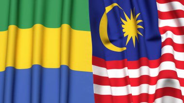 Gerçekçi kumaş desenli GABON ve MALAYSIA bayrakları