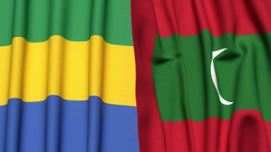 GABON ve MALDIVES bayrakları gerçekçi kumaş dokusuyla