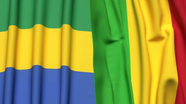 GABON ve MALI bayrakları gerçekçi kumaş dokusuyla