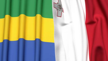 GABON ve MALTA bayrakları gerçekçi kumaş dokusuyla